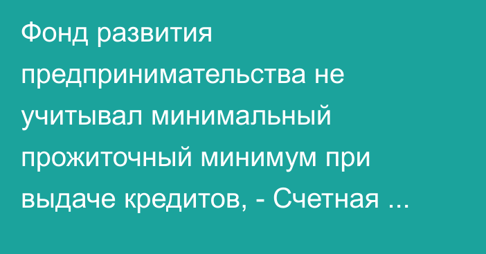 Фонд развития предпринимательства не учитывал минимальный прожиточный минимум при выдаче кредитов, - Счетная палата
