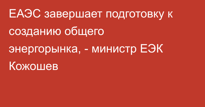 ЕАЭС завершает подготовку к созданию общего энергорынка, - министр ЕЭК Кожошев