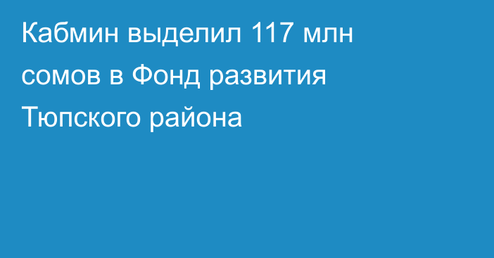 Кабмин выделил 117 млн сомов в Фонд развития Тюпского района