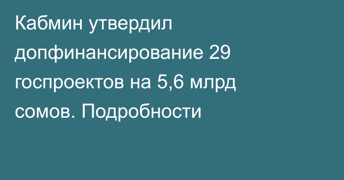 Кабмин утвердил допфинансирование 29 госпроектов на 5,6 млрд сомов. Подробности