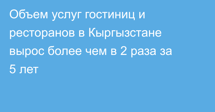 Объем услуг гостиниц и ресторанов в Кыргызстане вырос более чем в 2 раза за 5 лет