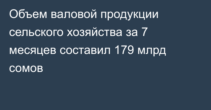 Объем валовой продукции сельского хозяйства за 7 месяцев составил 179 млрд сомов