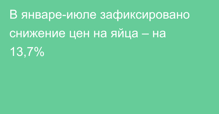 В январе-июле зафиксировано снижение цен на яйца – на 13,7%