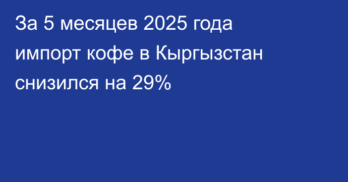 За 5 месяцев 2025 года импорт кофе в Кыргызстан снизился на 29%