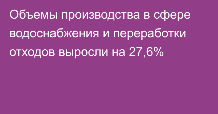 Объемы производства в сфере водоснабжения и переработки отходов выросли на 27,6%