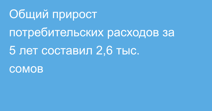 Общий прирост потребительских расходов за 5 лет составил 2,6 тыс. сомов