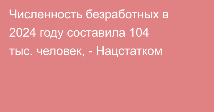 Численность безработных в 2024 году составила 104 тыс. человек, - Нацстатком