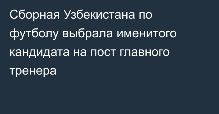 Сборная Узбекистана по футболу выбрала именитого кандидата на пост главного тренера