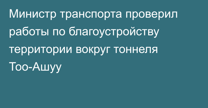 Министр транспорта проверил работы по благоустройству территории вокруг тоннеля Тоо-Ашуу