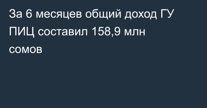 За 6 месяцев общий доход ГУ ПИЦ составил 158,9 млн сомов