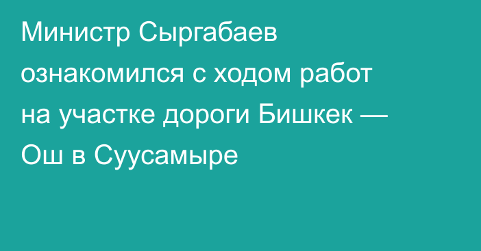 Министр Сыргабаев ознакомился с ходом работ на участке дороги Бишкек — Ош в Суусамыре