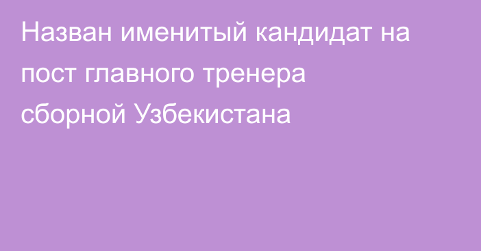 Назван именитый кандидат на пост главного тренера сборной Узбекистана