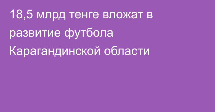18,5 млрд тенге вложат в развитие футбола Карагандинской области