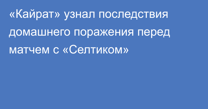 «Кайрат» узнал последствия домашнего поражения перед матчем с «Селтиком»