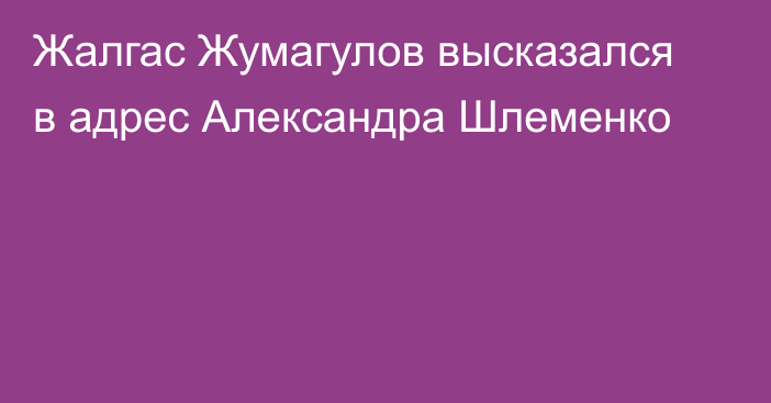 Жалгас Жумагулов высказался в адрес Александра Шлеменко