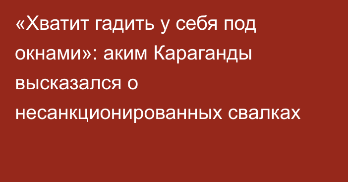 «Хватит гадить у себя под окнами»: аким Караганды высказался о несанкционированных свалках