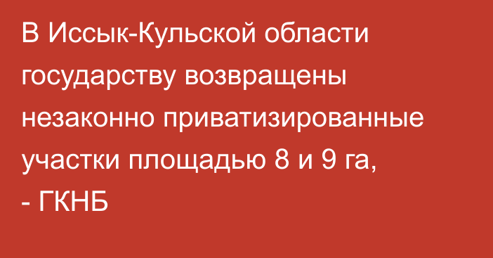 В Иссык-Кульской области государству возвращены незаконно приватизированные участки площадью 8 и 9 га, - ГКНБ
