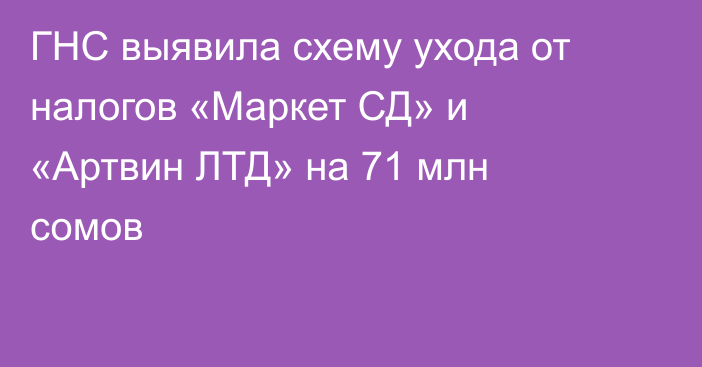 ГНС выявила схему ухода от налогов «Маркет СД» и «Артвин ЛТД» на 71 млн сомов