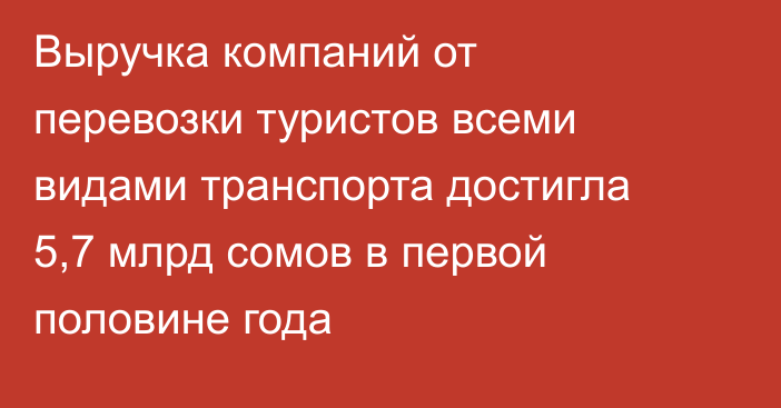 Выручка компаний от перевозки туристов всеми видами транспорта достигла 5,7 млрд сомов в первой половине года