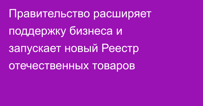 Правительство расширяет поддержку бизнеса и запускает новый Реестр отечественных товаров