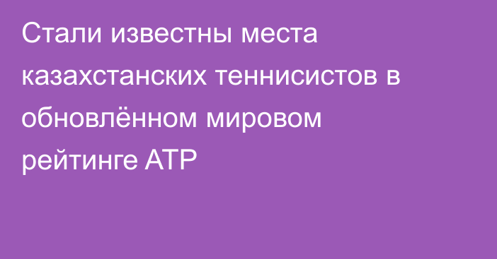 Стали известны места казахстанских теннисистов в обновлённом мировом рейтинге ATP