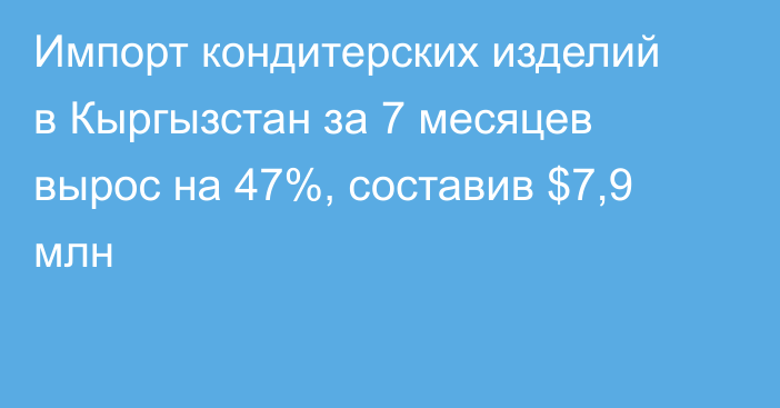 Импорт кондитерских изделий в Кыргызстан за 7 месяцев вырос на 47%, составив $7,9 млн