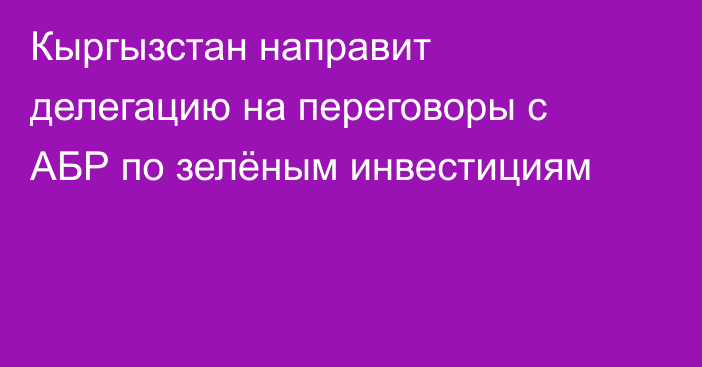 Кыргызстан направит делегацию на переговоры с АБР по зелёным инвестициям