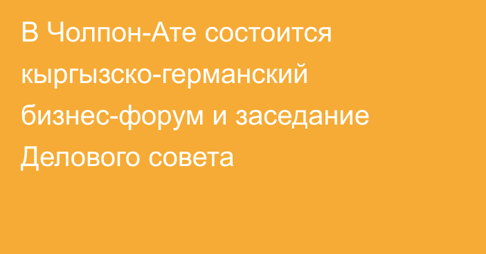 В Чолпон-Ате состоится кыргызско-германский бизнес-форум и заседание Делового совета