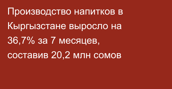Производство напитков в Кыргызстане выросло на 36,7% за 7 месяцев, составив 20,2 млн сомов