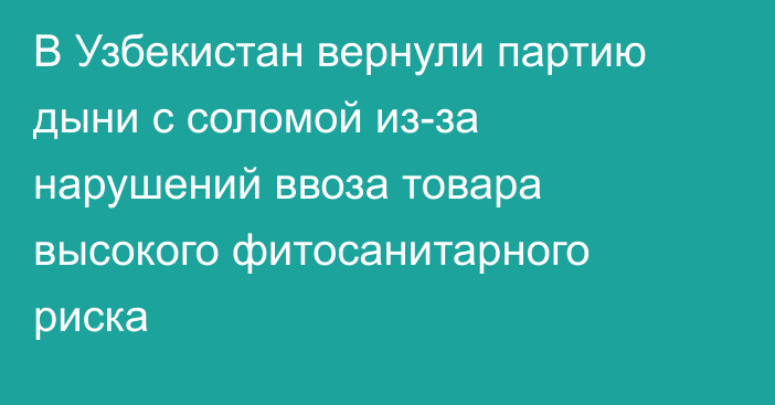 В Узбекистан вернули партию дыни с соломой из-за нарушений ввоза товара высокого фитосанитарного риска