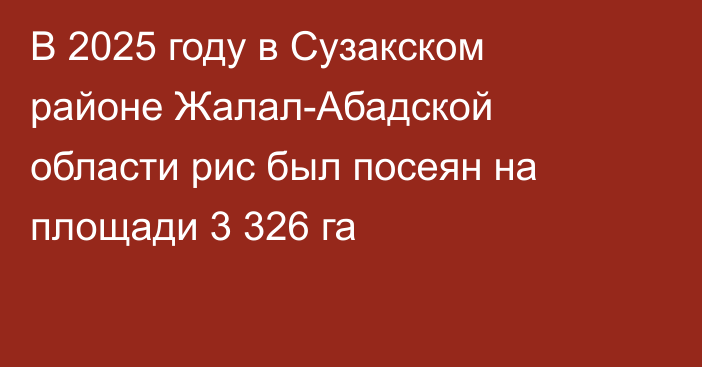 В 2025 году в Сузакском районе Жалал-Абадской области рис был посеян на площади 3 326 га