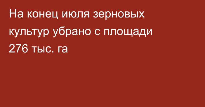 На конец июля зерновых культур убрано с площади 276 тыс. га