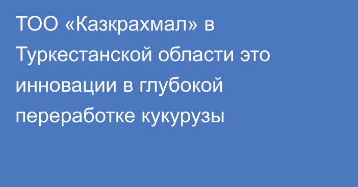  ТОО «Казкрахмал» в Туркестанской области это инновации в глубокой переработке кукурузы