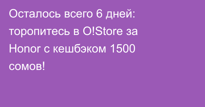 Осталось всего 6 дней: торопитесь в O!Store за Honor с кешбэком 1500 сомов!