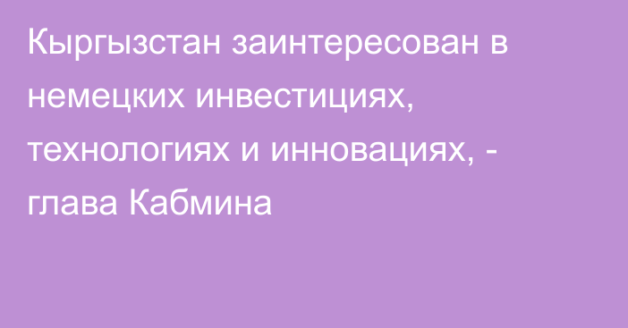 Кыргызстан заинтересован в немецких инвестициях, технологиях и инновациях, - глава Кабмина