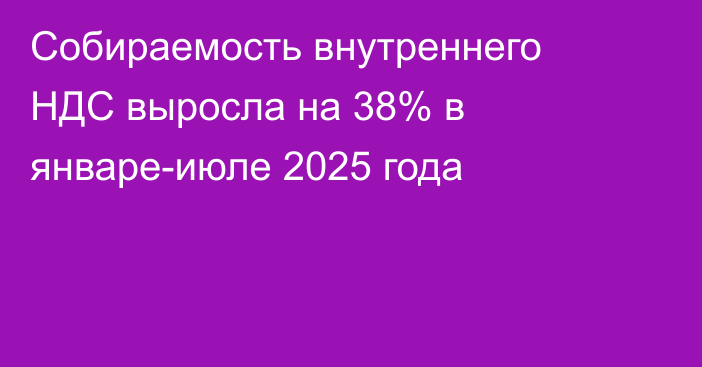 Собираемость внутреннего НДС выросла на 38% в январе-июле 2025 года