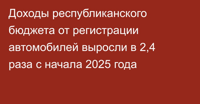 Доходы республиканского бюджета от регистрации автомобилей выросли в 2,4 раза с начала 2025 года