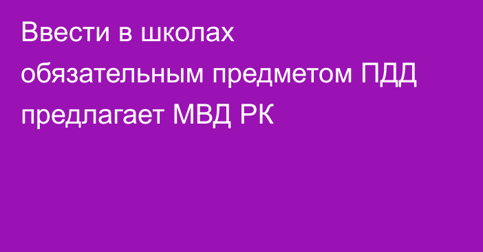 Ввести в школах обязательным предметом ПДД предлагает МВД РК