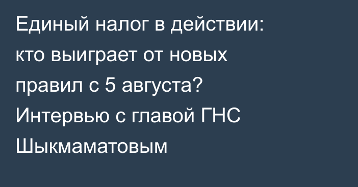 Единый налог в действии: кто выиграет от новых правил с 5 августа? Интервью с главой ГНС Шыкмаматовым