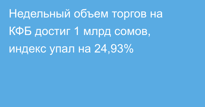 Недельный объем торгов на КФБ достиг 1 млрд сомов, индекс упал на 24,93%