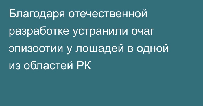 Благодаря отечественной разработке устранили очаг эпизоотии у лошадей в одной из областей РК