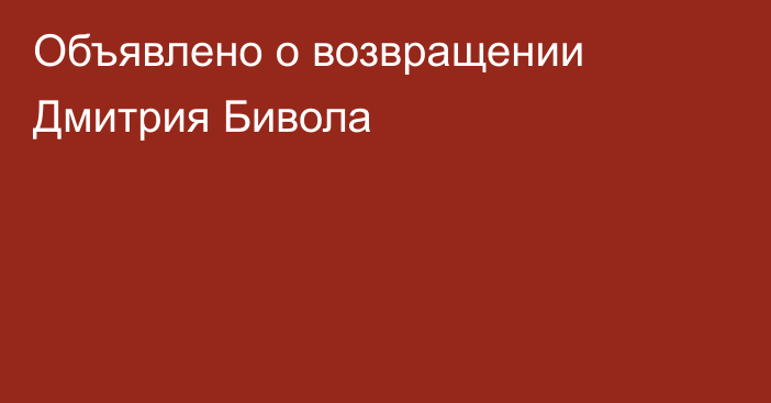 Объявлено о возвращении Дмитрия Бивола