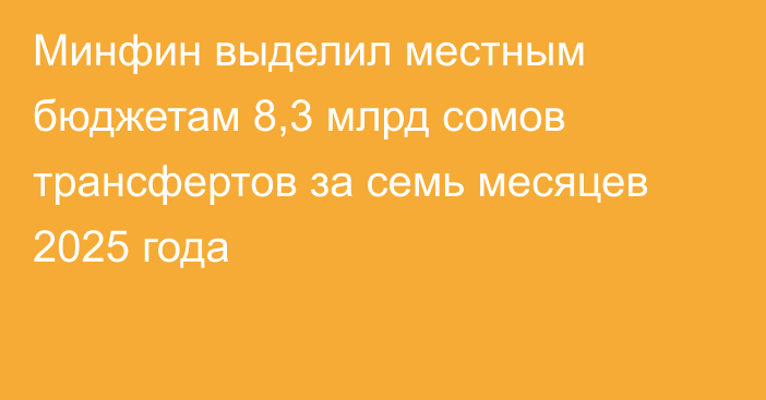 Минфин выделил местным бюджетам 8,3 млрд сомов трансфертов за семь месяцев 2025 года