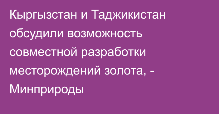 Кыргызстан и Таджикистан обсудили возможность совместной разработки месторождений золота, - Минприроды