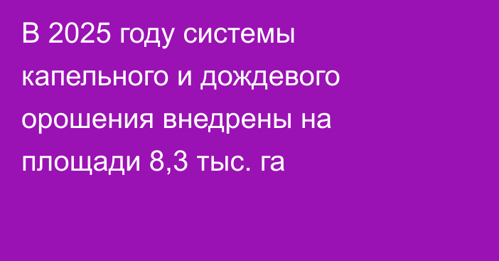 В 2025 году системы капельного и дождевого орошения внедрены на площади 8,3 тыс. га