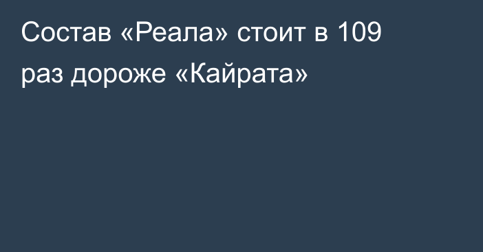 Состав «Реала» стоит в 109 раз дороже «Кайрата»
