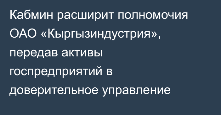 Кабмин расширит полномочия ОАО «Кыргызиндустрия», передав активы госпредприятий в доверительное управление