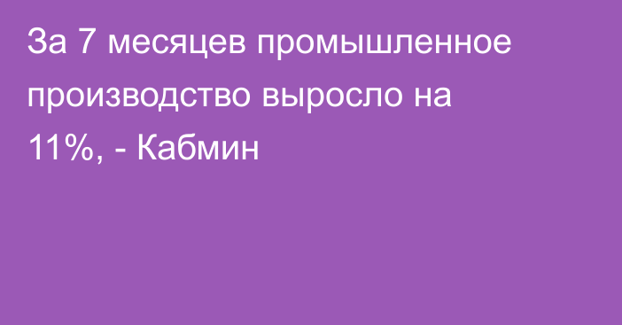 За 7 месяцев промышленное производство выросло на 11%, - Кабмин