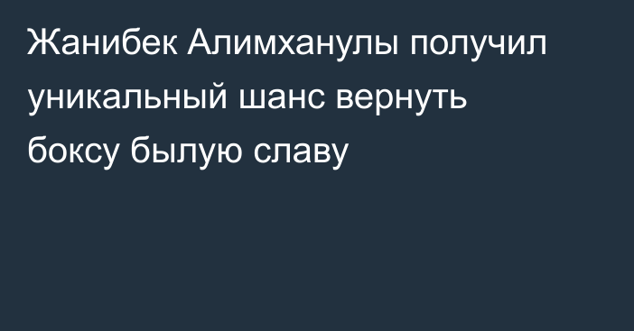 Жанибек Алимханулы получил уникальный шанс вернуть боксу былую славу