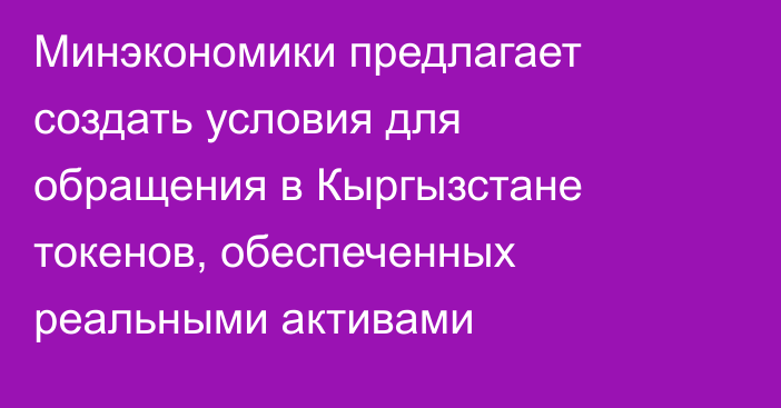 Минэкономики предлагает создать условия для обращения в Кыргызстане токенов, обеспеченных реальными активами 